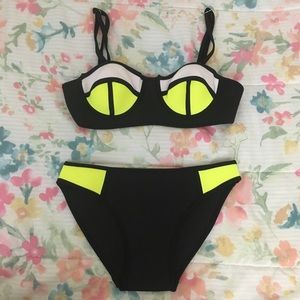 Neon Yellow, Black & White Small Swimsuit